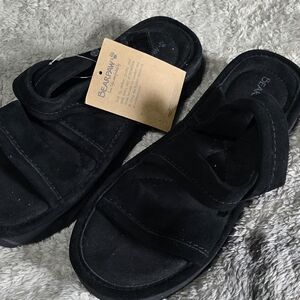 BearPaw Black Textured Suede Sole Slide Sandals